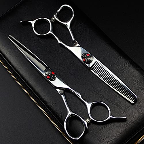 Ciseaux de Coiffure Professionnels Japonais en Acier 440c, 6 Pouces, Motif tête de Mort Rouge, Ciseaux de Coiffure à effiler (effilage)