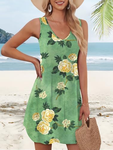 Image of Aokosor Womens Summer Dresses 2026 Loose V Neck Sleeveless Dress Sundresses Swimsuit Coverup Vacation Outfits