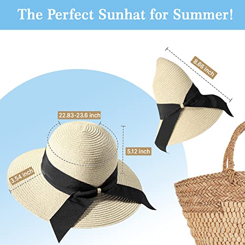 Image of Beach Sun Straw Hats for Women, UPF 50+ UV Sun Protection Wide Brim Summer Straw Hat Foldable Packable Roll up Cap