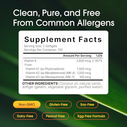 NatureBell Vitamin K Complex 2,600mcg, 300 Softgels - Image 3