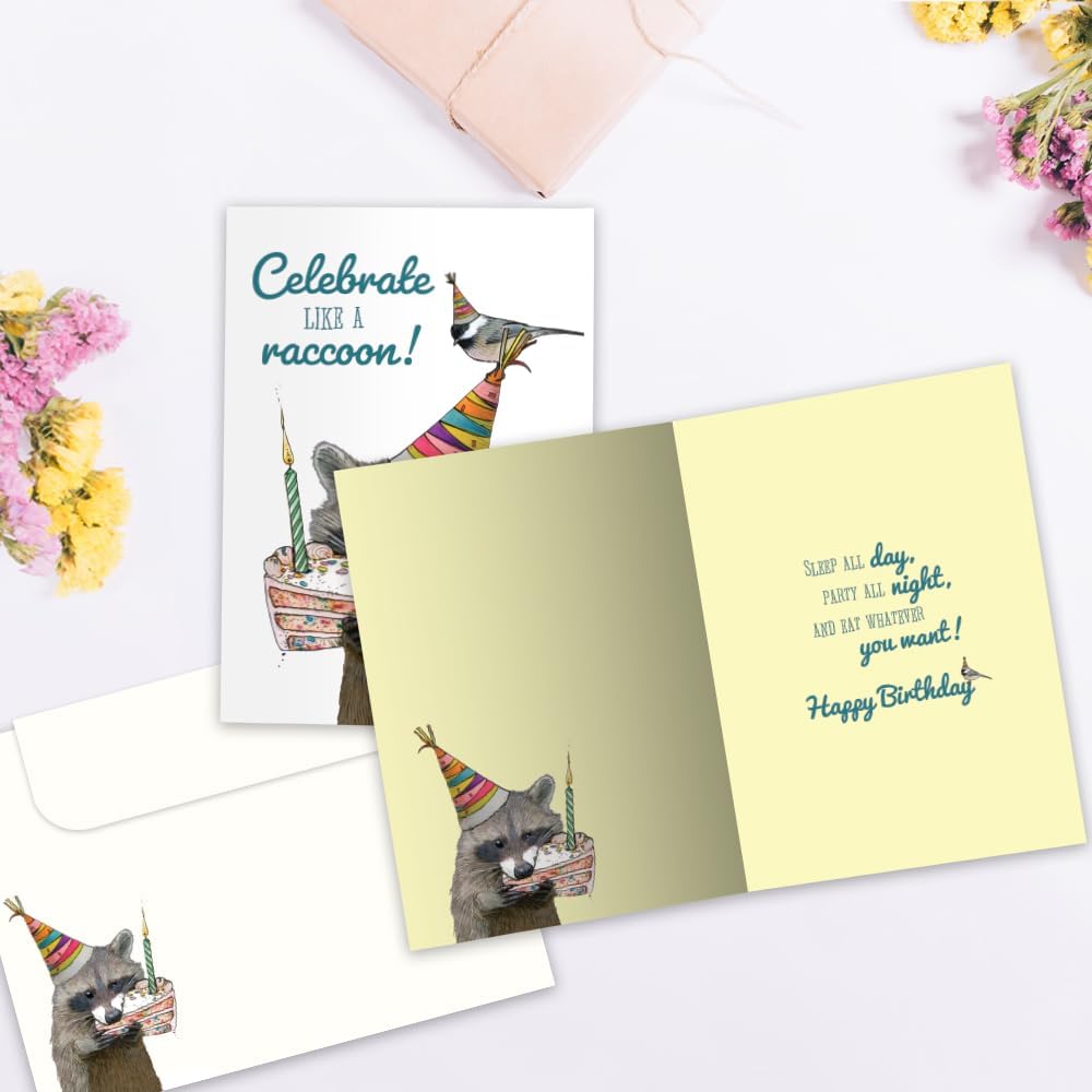 Tree-Free Greetings - Birthday Card - Artful Designs - 1 Card + Matching Envelope - Made in USA - 100% Recycled Paper - 5 x 7 - Like a Raccoon (GO69172) - Image 3