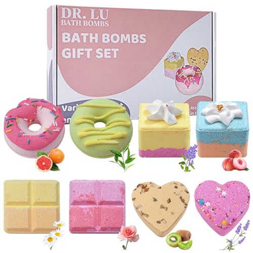 DR. LU Badebomben Geschenk-Set, 8 Stück Dusche Badebomben mit verschiedenen organischen ätherischen Ölen, SPA Aromatherapie Blase Badebomben für Frauen Kinder Geburtstage Weihnachten Geschenke