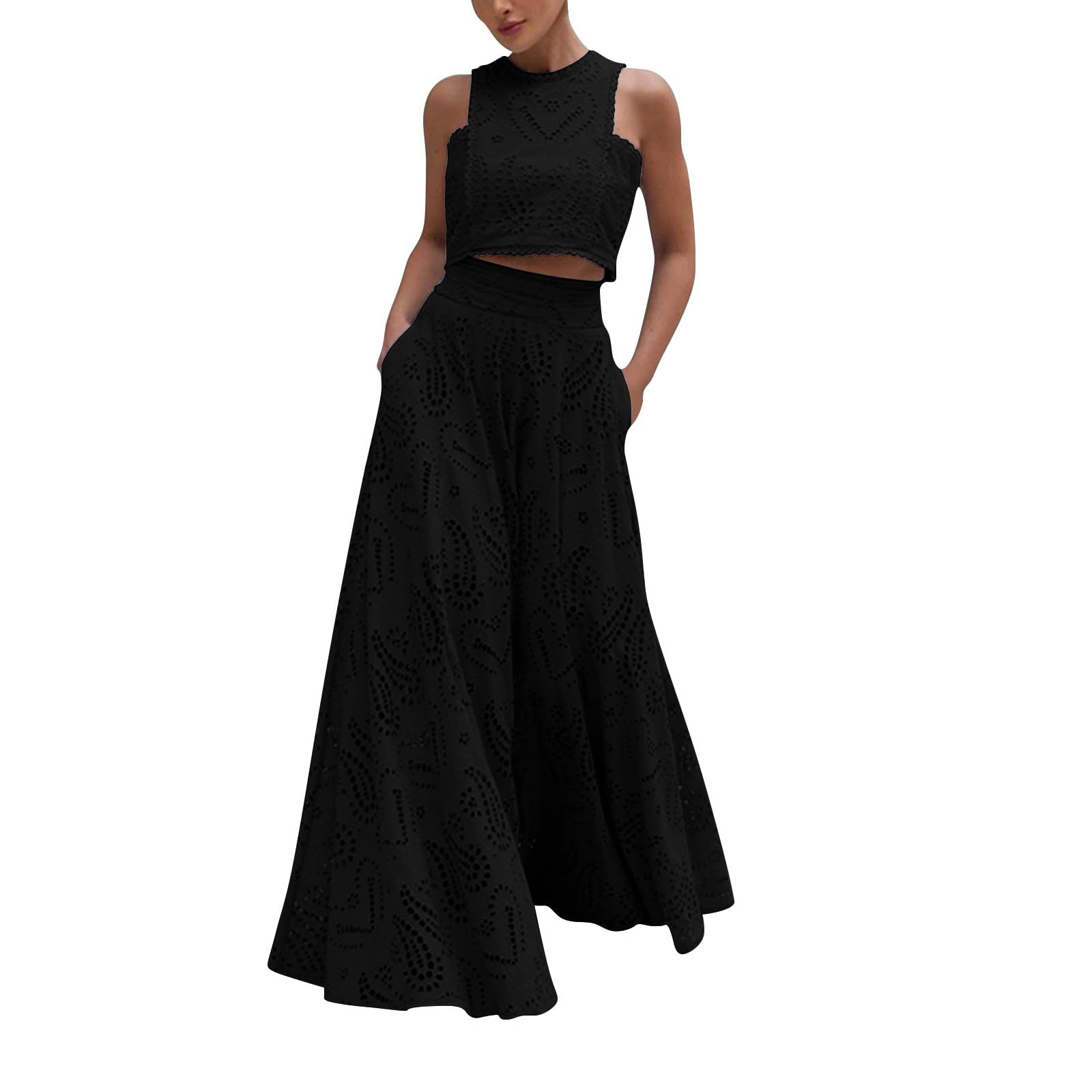 2-teiliges Set für Damen, ärmelloses Tanktop und A-Linienrock mit elastischer Taille, Loungewear-Set, elegantes zweiteiliges Kleid, Streetwear, Sommer-Strandkleidung