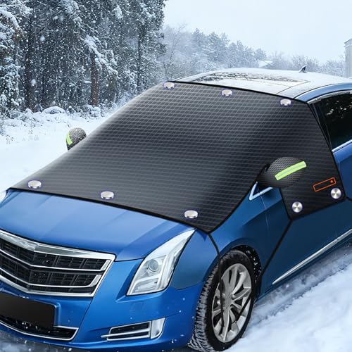 Frontscheibenabdeckung Scheibenabdeckung Auto Winter ,windschutzscheibe 10 Magnet & 6 Riemen, Türgriffe abdecken, autoabdeckung Für Die Gegen,Schnee,EIS,Frost,Größe für SUV/Auto Groß Oder KleinSchwarz