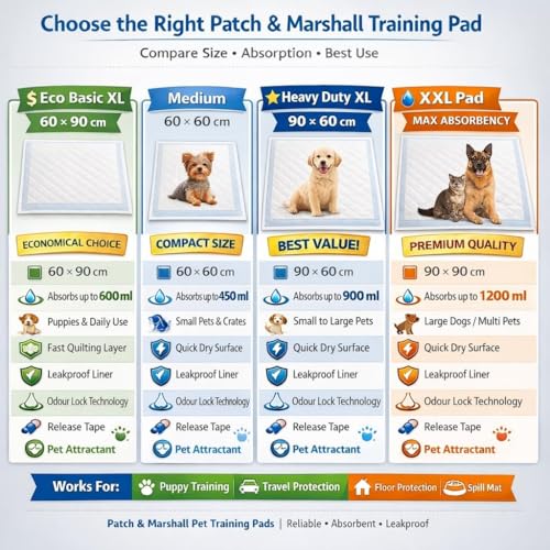 Image of Patch & Marshall Pet Training Pads with Adhesive Floor Tape,Heavy Duty,Rapid Dry & Absorbent Core, Suitable for Puppies,Small,Medium,Large Dogs , (XL - Fast Quilt - 20 Pcs)