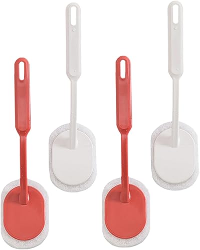 LALAFINA 4pcs mango largo Spong fregona esponja cepillo baño tazón cepillo limpieza mango baño piso cepillo ventana soporte pp