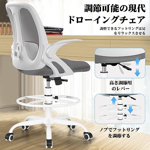 Razzor オフィスチェア 椅子 疲れない テレワーク 人間工学 デスクチェア ランバーサポート付き フットリング 跳ね上げ式アームレスト スポンジクッション 通気性メッシュ RZ2203-Z-Light Gray [5]