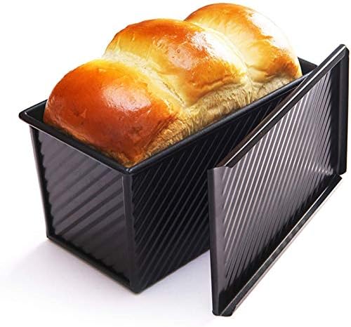 CHEFMADE Pullman Loaf Pan with Lid, 1 lb Dough Capacity Non-Stick Bread Pan Carbon Steel Bakeware Toast Mold with Cover for Baking Bread - Black