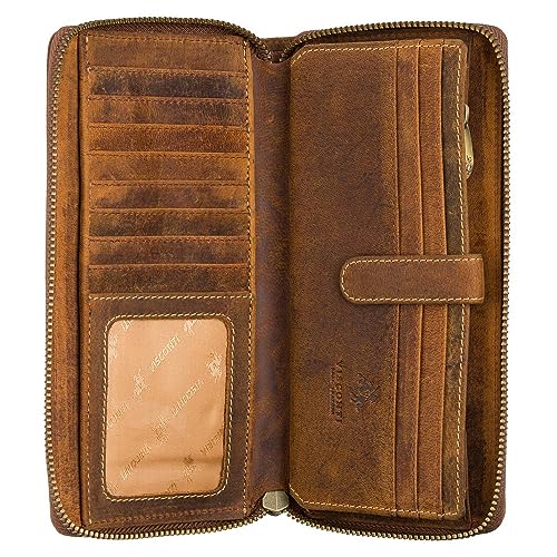 VISCONTI Chain Hunter Collection Zip Around Leather Purse RFID Blocking 733 Oil Tan