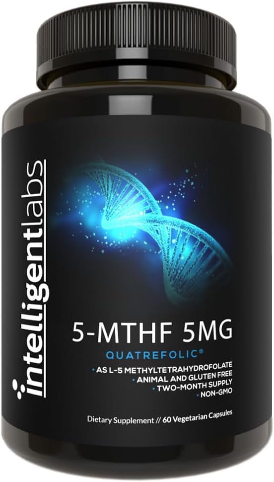 Intelligent Labs 5-MTHF L-5 Methylfolate Supplement Activated Folic Acid Supplement as Quatrefolic - Methyl Folate for MTHFR 120 Capsules - 60 Days Supply, 5mg = 5000mcg Methylfolate