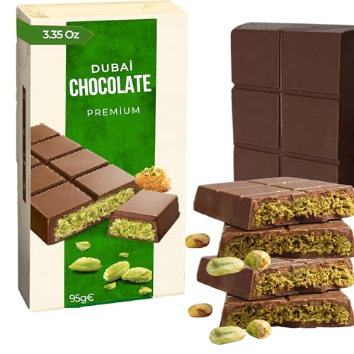 Chobella Dubai Chocolate Bar Pistachio, Premium Mini Dubai Chocolate Bar with Pistachio Cream and Kataifi, Viral Candy with Shredded Phyllo Dough, Knafeh, 3.35oz (95g)