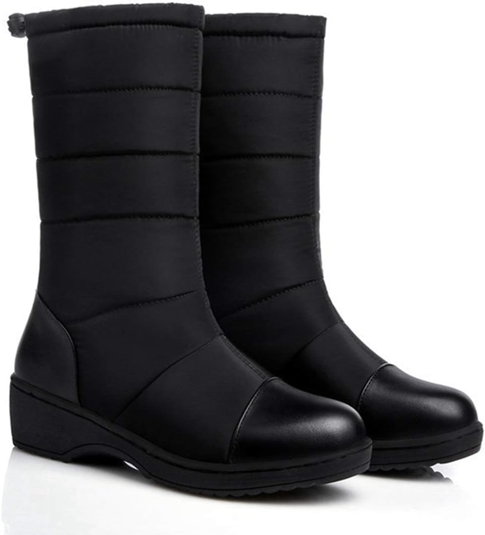 VOKLIN Women's Winter Mid Calf Snow Boots Waterproof Rain Fur Lined Elastic Platform Cold Weather Snow Boot