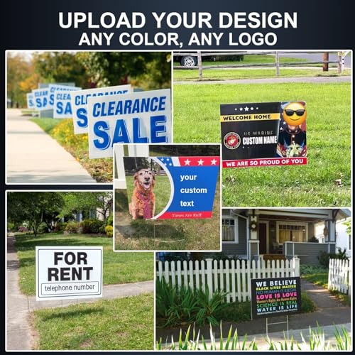 Custom Yard Signs | Upload Your Images | Made in USA | 2 Sided, H-Stake Included | Design Online | Customize Text and Logo Lawn Sign