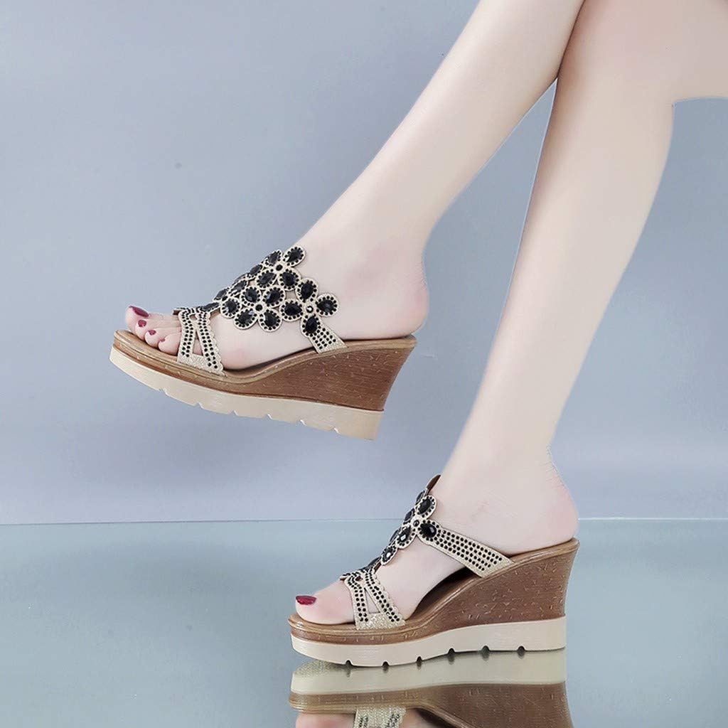  | GDJGTA Wedges Sandals Women's Summer Rhinestone Peep Toe Breathable Beach Sandals Slip-On Wedges Shoes | Platforms & Wedges