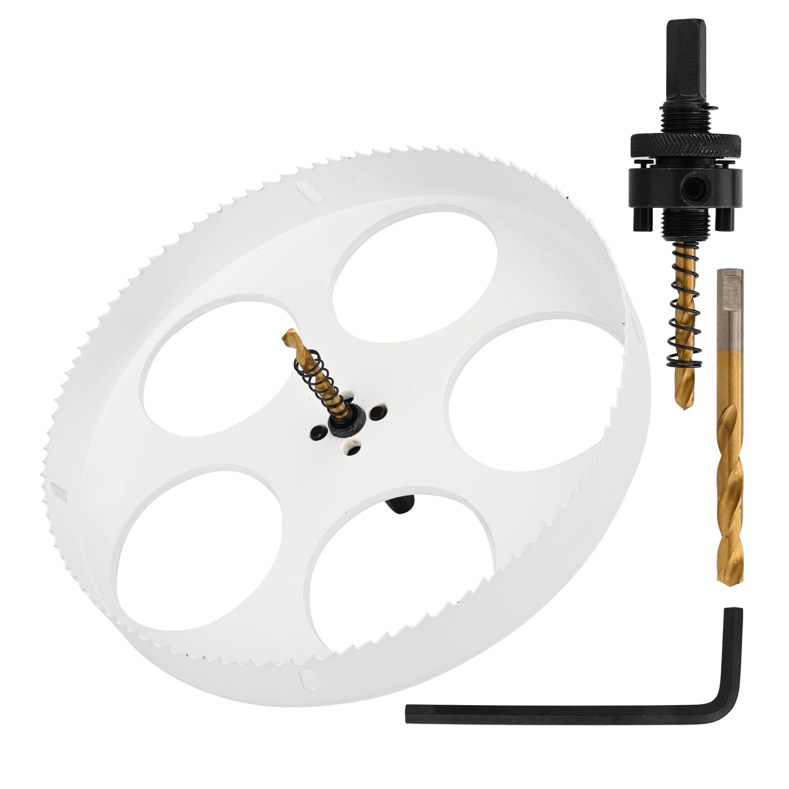 MOLLOM (247.5mm | 9-3/4") Seghe a tazza bimetallica HSS M42 con 8% di cobalto, 2 punte di trapano e un'asta, taglio uniforme per PVC, cartongesso, legno, plastica, pannello di gesso, gomma | 2 punte per trapano pilota, taglio liscio, PVC, cartongesso, leg