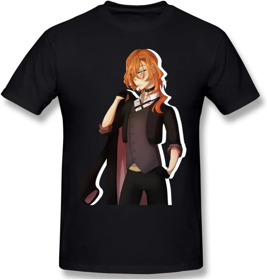 Bungou-Stray-Dogs-Anime-Chuuya-Nakahara-BSD-T-Shirt-Vintage-Plus-Size-O-Neck-Cotton-Custom Black