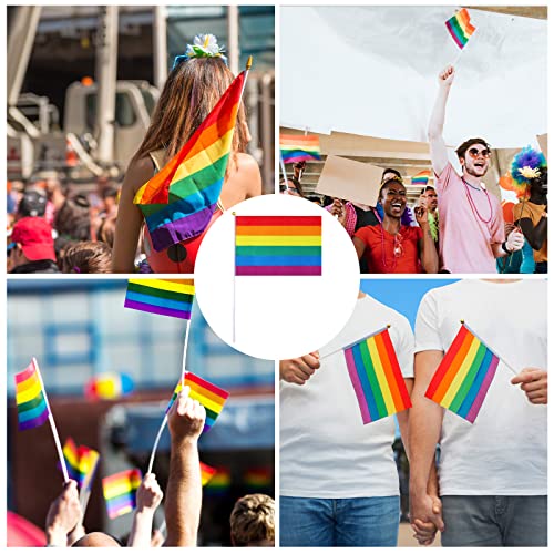 Tudomro 100 Pack Rainbow Pride Flag Small Mini Flags Handheld American Rainbow Stick Flag Party Decorations Supplies For Holiday Outdoor Accessory For Gay And Girl Flags, 5.5 X 8.2 Inches #TOP3