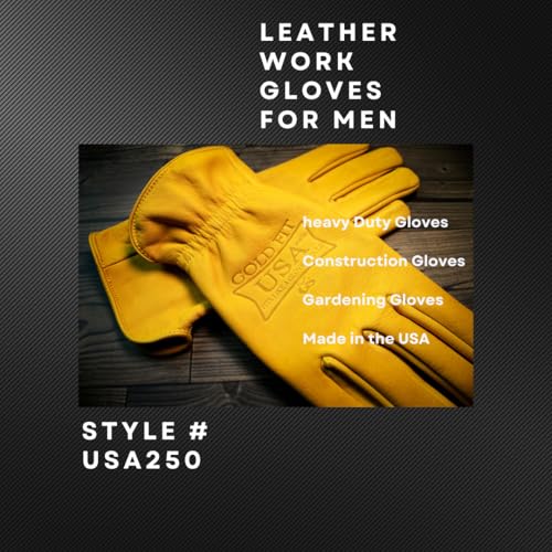 Leather Work Gloves Made in USA - Golden Stag USA250 Driving Gardening, Construction Ranch Work Gloves Men Heavy Duty Large USA250L