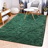 Awaytail Fluffy Rug Stain Resistant 4x6 Feet, Dark Green Area Rug for Bedroom, Super Soft Shaggy Rugs Room Carpet Floor Rug