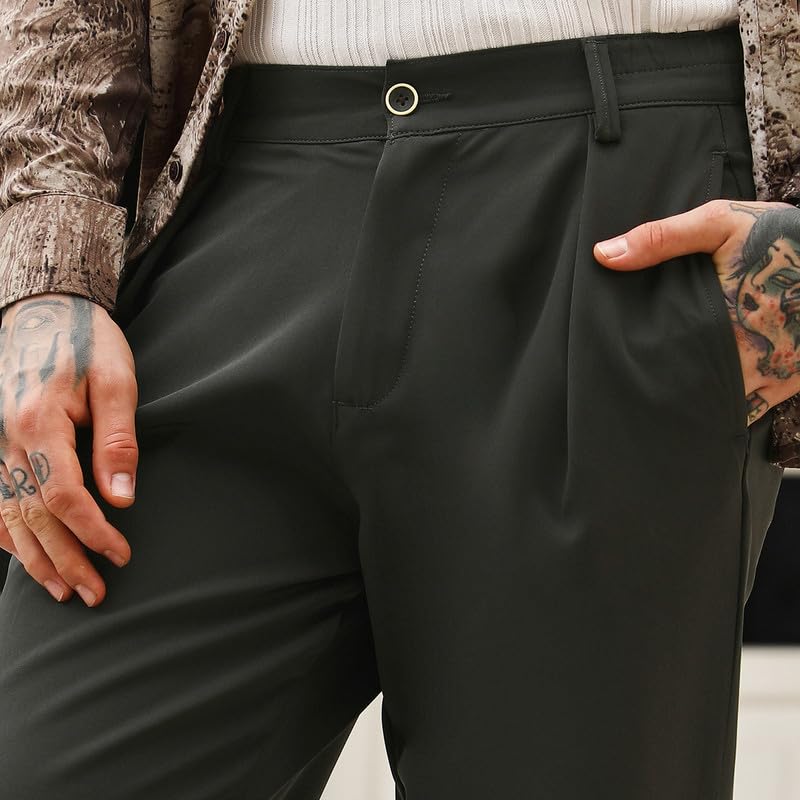 Image of CAHOOT Men's Trousers | Mid-Rise, Straight Hem, Button Closure, Straight-Fit | Solid Plain | Polyester Blend Trouser for Casual Wear