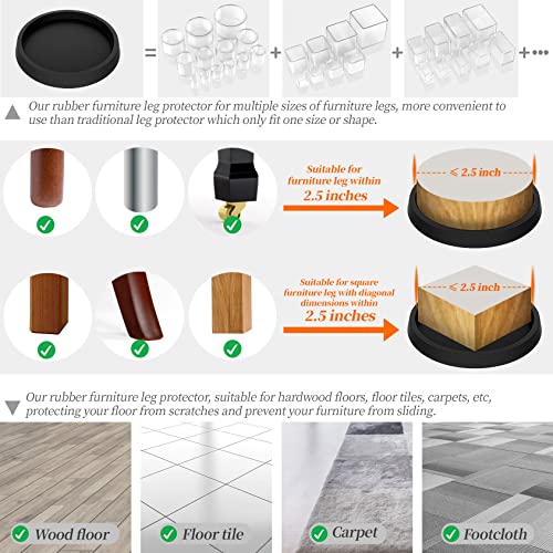 Furniture Coasters,Caster Cups,Furniture Leg Protectors 2.5 Inch 4Pcs Rubber Pads No Slip For Hardwood Floors #TOP3
