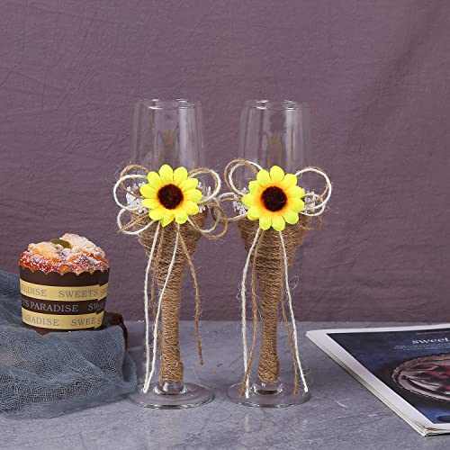 Tang Song Cake Knife And Server With Champagne Glasses Sets Resin Plastic Handle With With Sunflower Burlap Lace Design #TOP1