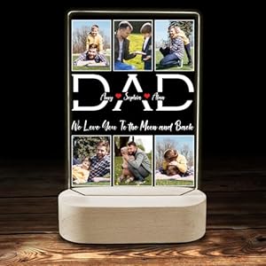 Personalized Father’s Day Gift for Dad from Son Daughter Wife, Custom Acrylic Plaque with Night Light LED for Dad, I Love You To The Moon and Back, Custom Father’s Day Gifts from kids wife