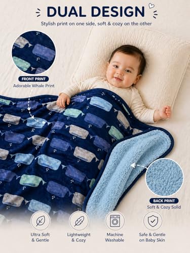 Image of THE LITTLE LOOKERS Soft Blanket for Babies | Ultra Soft, Breathable & Skin-Friendly | Safe & Chemical-Free | All-Season Use | Lightweight AC Blanket for 0-1 Years (Navy Blue)