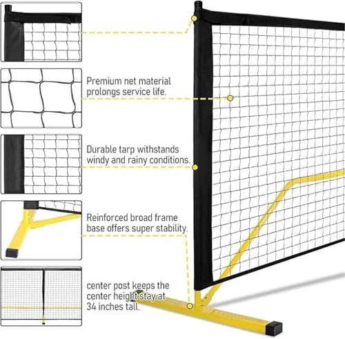 Rete da pickleball resistente con ruote, set portatile da 3,4 m/6,7 m per allenamento sportivo e giochi