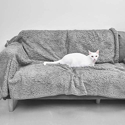 Topblan Waterproof Fluffy Fleece Dog Blanket Soft and Warm Pet Throw for Dogs & Cats, Double-Sided Premium and Plush Reversible Multi-Purpose Lightweight Pet Blanket 50" x 60" Grey