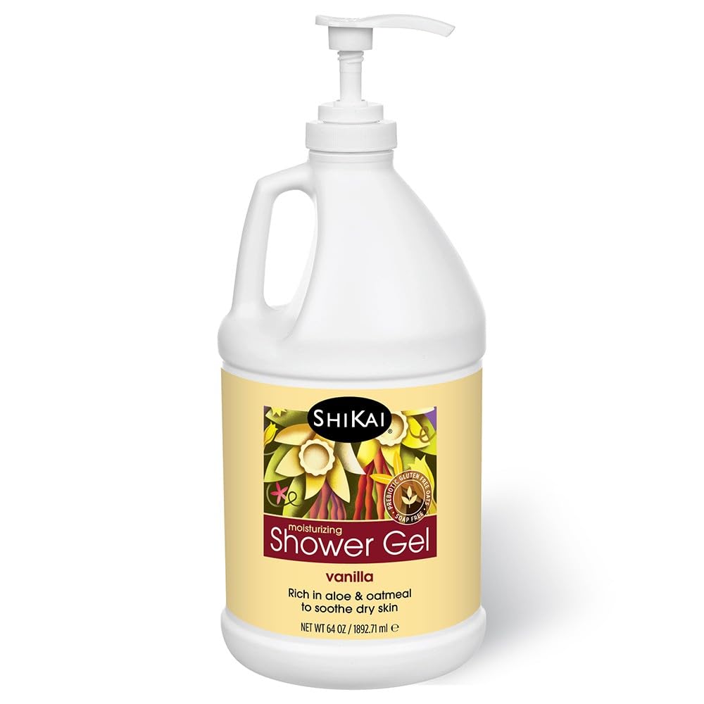 ShiKai Daily Moisturizing Shower Gel (Vanilla, 64 oz) | Gentle Soap-Free Body Wash for Dry and Sensitive Skin | With Aloe Vera & Oatmeal