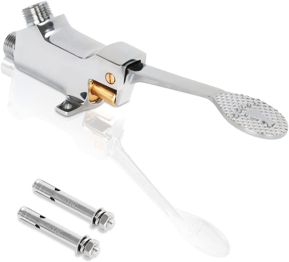 LukLoy Full Set Hands-Free Foot Pedal Faucet, Valve+Outlet+1m Flexible Hose+Screw, Hospital Medical Laboratory Touchless Floor Mount Control Faucet