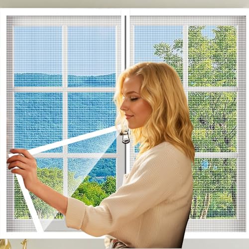 Protetor de tela para janela Cat 118 x 119 cm, tela fina autoadesiva para gatos com zíper revestido