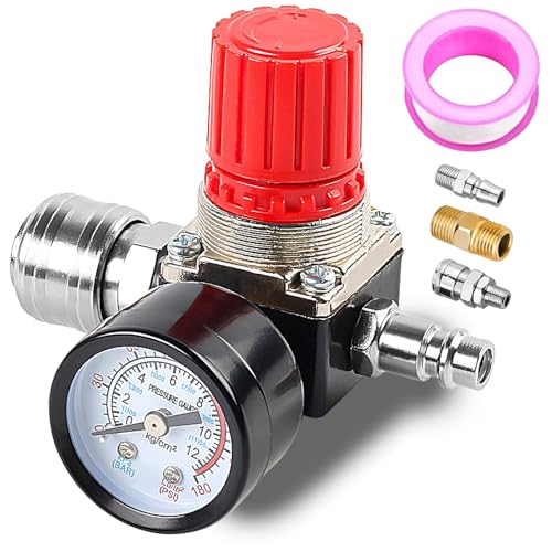 1/4 Druckminderer: Druckminderer Druckluft, 3 Löcher Druckschaltventil mit Manometer, Druckschalter Regelventil 175 PSI, EU-Standard Druckschalter Regelventil für Luftverdichter, Kompressor