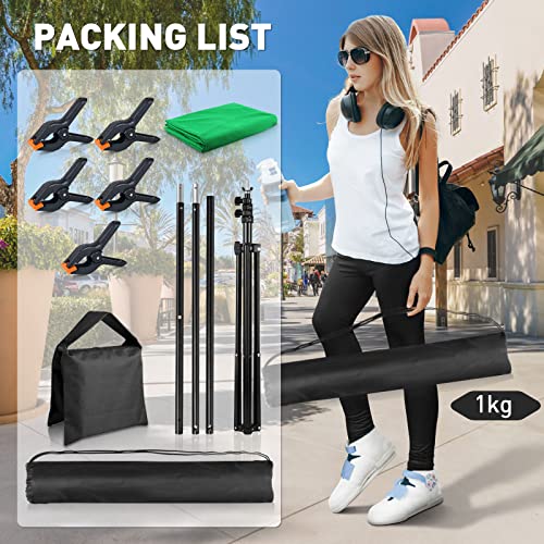 Green Screen Backdrop with Stand 5x6.5ft, Foccalli Photography Backdrop Stand with Chromakey Muslin Background, 5 Backdrop Clips and Sandbag for Streaming Gaming Photoshoot (Green) by Foccalli - Used condition - Image 6