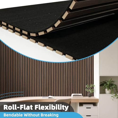 Image of Art3d Roll-Flat Design Tile Acoustic Wood Slat Wall Panels, 2-Pack, Walnut