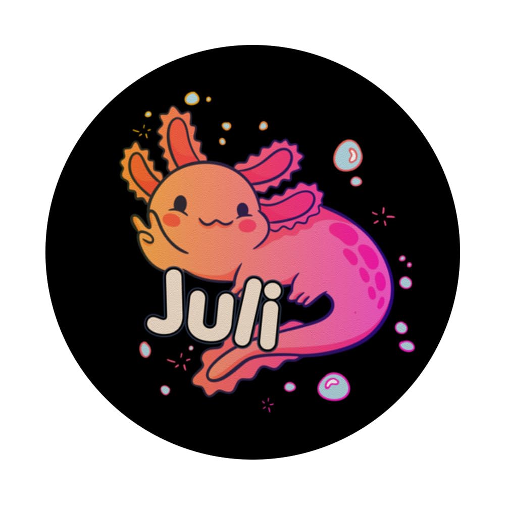 JULI - Beautiful girl name with adorable AXOLOTL PopSockets Swappable PopGrip, Black - Image 3