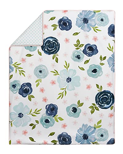 Sweet Jojo Designs Navy Blue And Pink Watercolor Floral Baby Girl Nursery Crib Bedding Set - 4 Pieces - Blush, Green And White Shabby Chic Rose Flower Polka Dot #TOP2