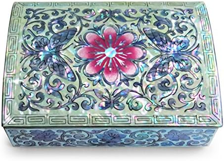 MADDesign Mother of Pearl Small Jewelry Trinket Box Butterflies Flower