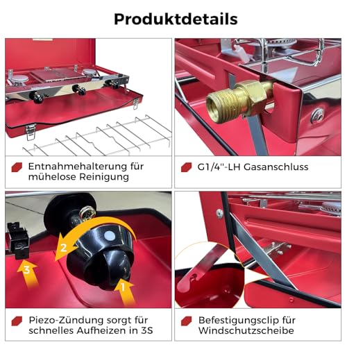 Foto von CAMPLUX Campingkocher 3-Flammig mit Deckel, 4,5kW, JK-5330-DE