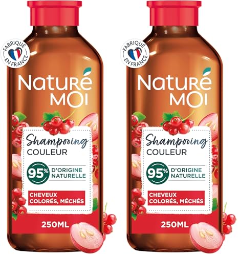 Naturé Moi - Shampooing Couleur Sans Sulfate - Soin des Cheveux Colorés et Méchés - Groseille, Huile de Pépin de Raisin Bio - 95% d'Origine Naturelle - 250 ml - Fabriqué en France (Lot de 2)