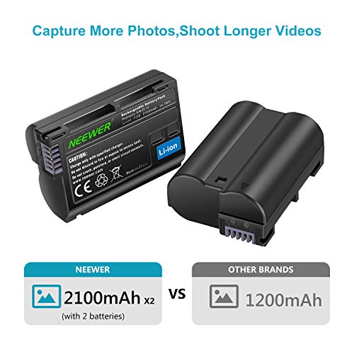 NEEWER Replacement Battery and Charger Set for EN-EL15, Compatible with Nikon Z5, Z6, Z6 II, Z7, Z7II, D780, D850, D7500, D750, D800, D7000, D7100, D7200 Batteries (2-Pack, Micro USB Port, 2100mAh) by NEEWER - Image 2