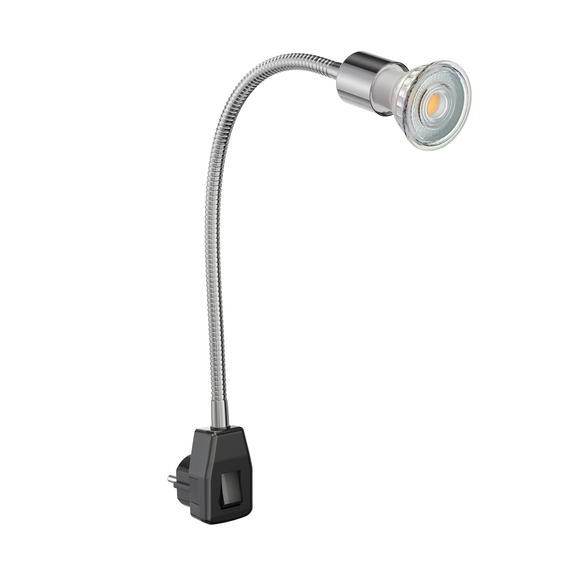 ledscom.de Steckdosenlampe LESCH Leselampe Schwanenhals, chrom/schwarz, inkl. GU10 LED (weiß, 8,2W, 1179lm, 33°)