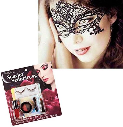 Masquerade Lace Mask Costume with Sparkly Makeup Bundle