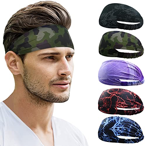 Image of Beister Sports Headbands for Men & Women (5 Pack), Moisture Wicking Sweatbands, Elastic Non Slip Sweat Bands, Athletic Workout Fashion Wide Hair Bands for Running, Cycling, Basketball, Yoga