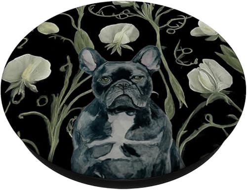 Miniatura 2 de Black French Bulldog White Sweet Pea Flower Pattern PopSockets Standard PopGrip
