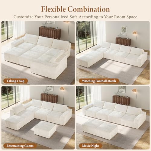 Image of Vesgantti 145.6 inch Modular Boneless Couch, Modern U Shaped 6 Seater Sectional Sofa with 2 Ottoman & Deep Seat, Convertible Chenille Cloud Couches for Living Room, No Assembly Required, Beige