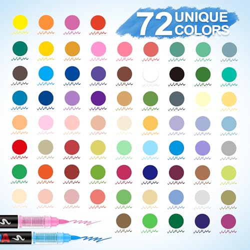 Image of Guangna Acrylic Paint Markers Brush Tip,72 Vivid Colors with Direct-Liquid Ink Control System,Professional-Grade Paint Pen for Rock Painting,Canvas,Glass,Plastic,Fabric & Creative Crafts,Multicolor