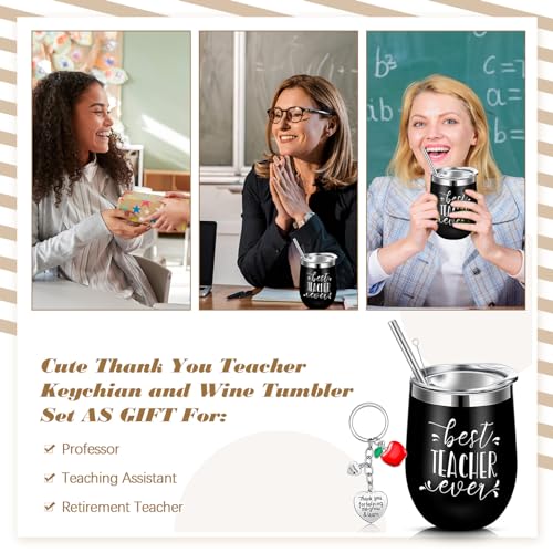 Didaey 36 Pcs Teacher Appreciation Gift Sets 12 Oz Teacher Wine Tumbler for Women Valentines Day Gift for Teacher Thank You Gift Teacher Birthday Gifts Best Teacher Ever Cup and Keychain(Black)