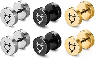 3 Pairs Set Greek Myth Pan God Symbol Stainless Steel Men Women Surgical Steel Disc Stud Earrings Screw Flat Back